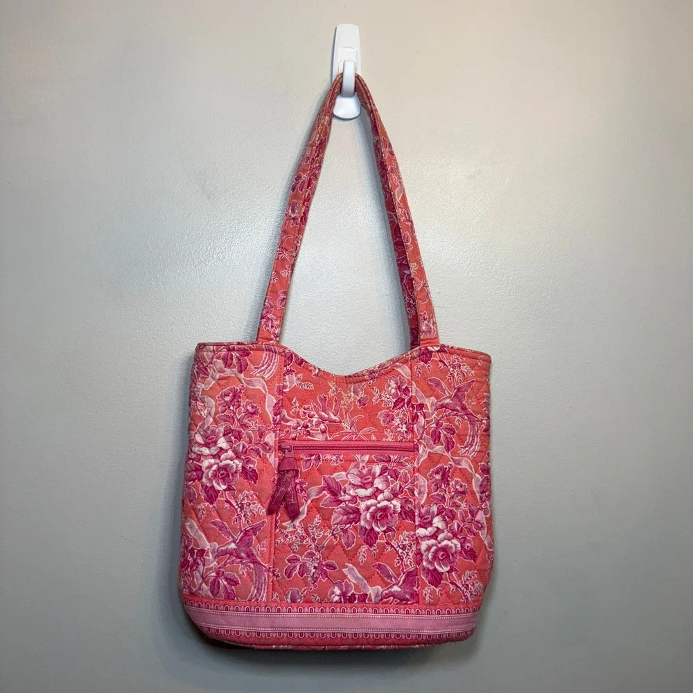 Vera Bradley Hope Toile Bucket Tote Pink Floral Quilted Cotton Shoulder Bag
